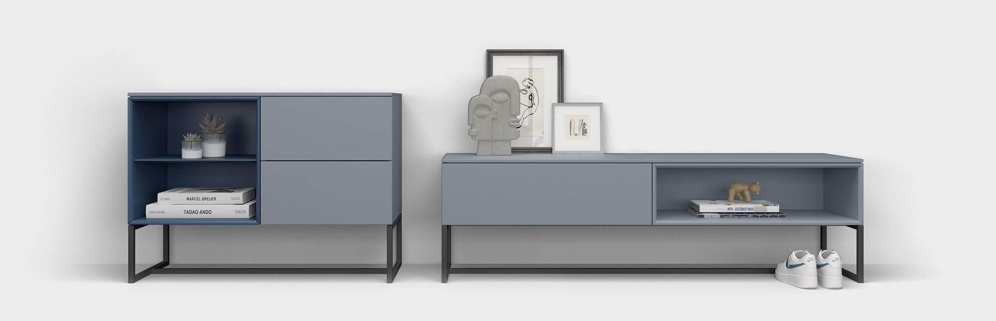Een uniek dressoir op maat: grijsblauw met een frame